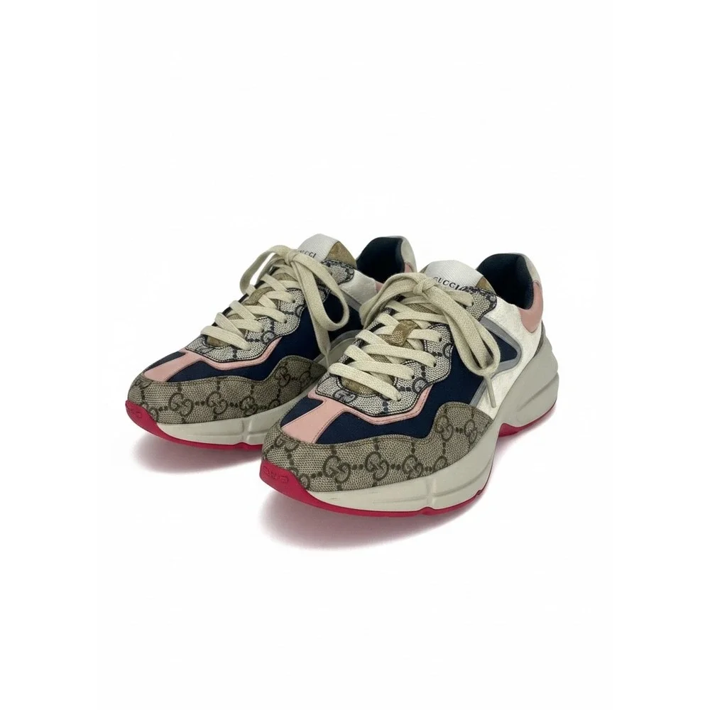 Gucci GG Rhyton Sneakers GG Supreme Canvas Pink Blue‎ Size 38